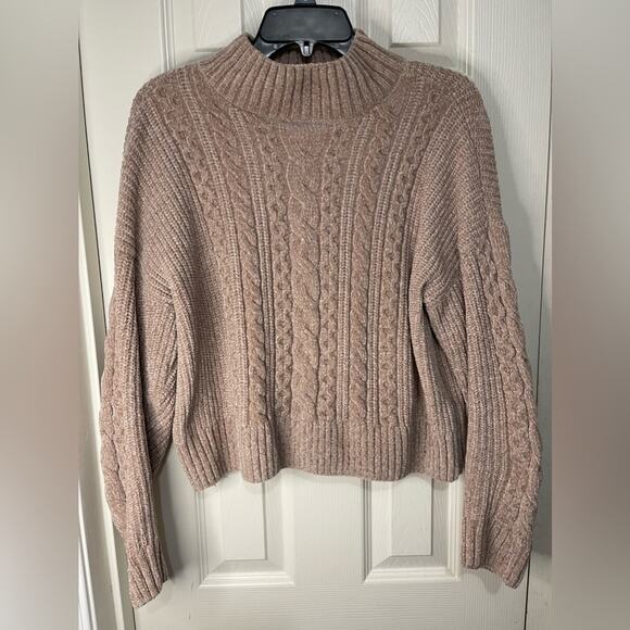 Rachel Zoe Tan Cable Knit Cozy Soft Waist Length Sweater size medium - Picture 1 of 5